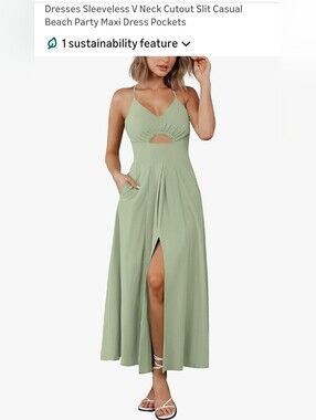 Sleeveless V-Neck Cutout Maxi Dress in Sage Green
